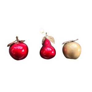 Vintage Marco Fruit Ornaments Set Red Apple Red Pear Gold Apple Hong Kong 3pc